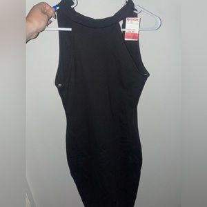 fitted black halter dress